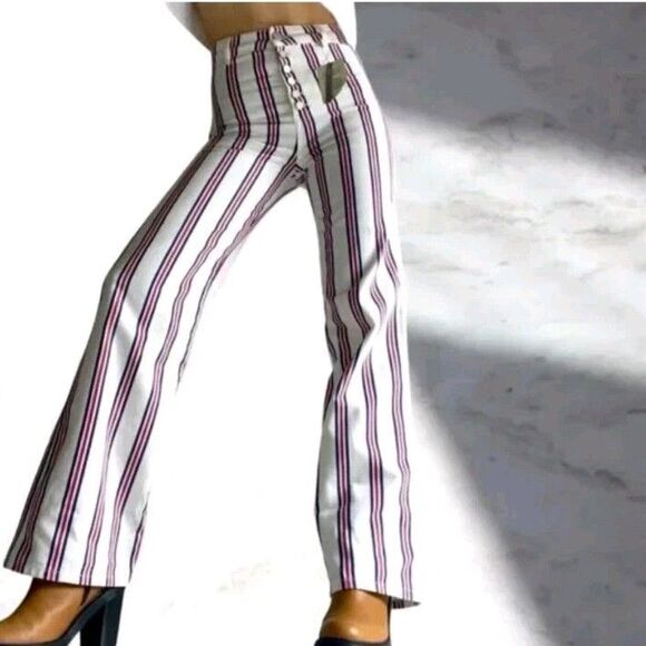 NWT ASOS Design Tall Full Length Flare Striped Jeans Size 25/36 - Picture 9 of 11